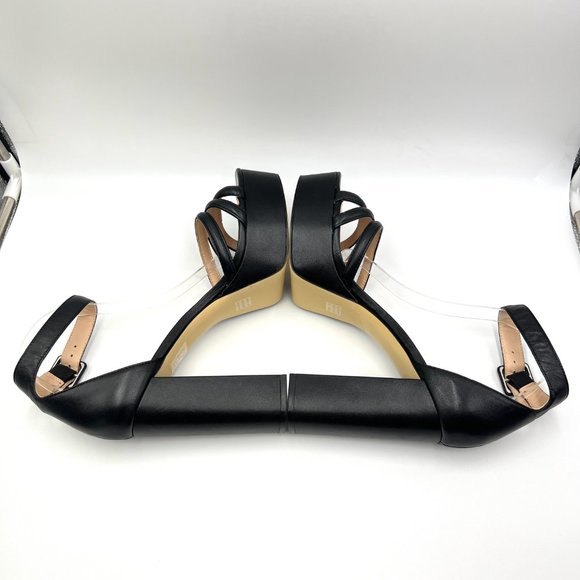 Rachel Zoe Size 11 Ella Black Leather Platform Block Heel Sandals Heels Shoes - Picture 9 of 15